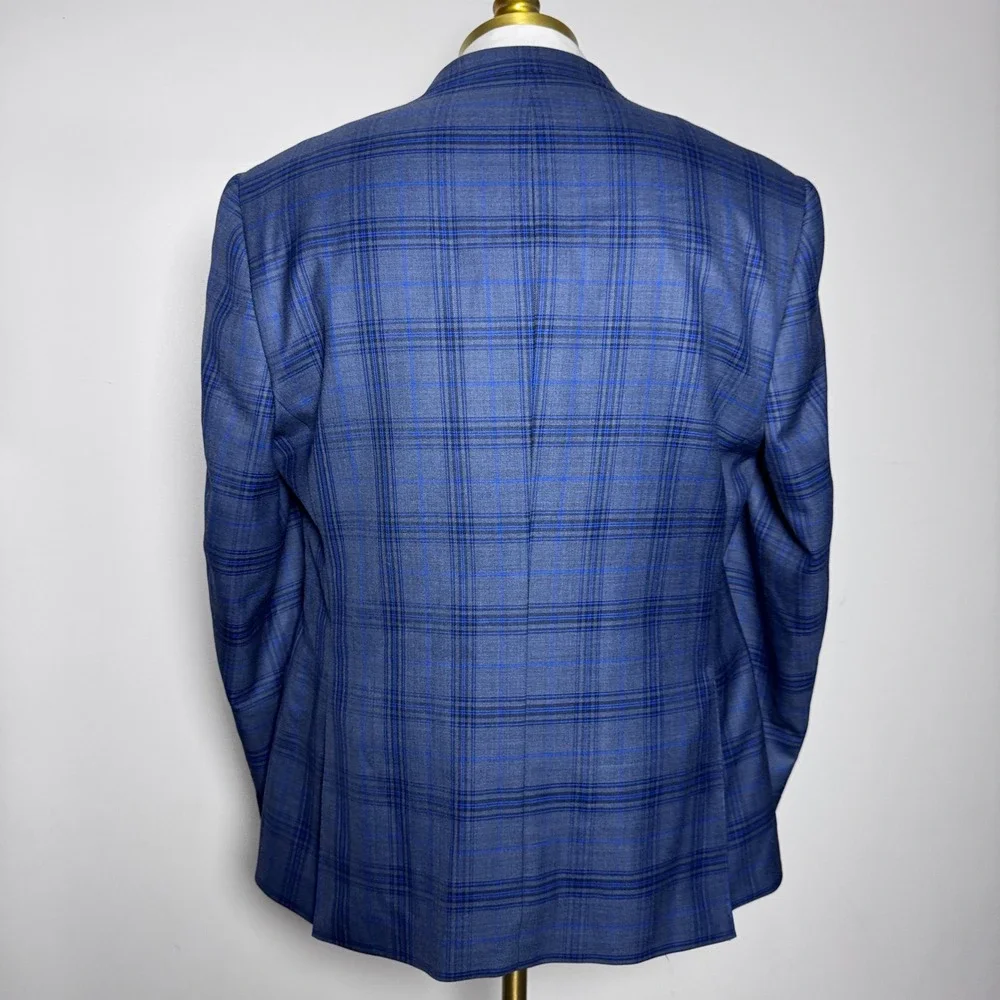 Enzo Tovare Blazer Mens 44R Blue Plaid Wool Two Button Notch Lapel Sport Coat - Picture 3 of 6
